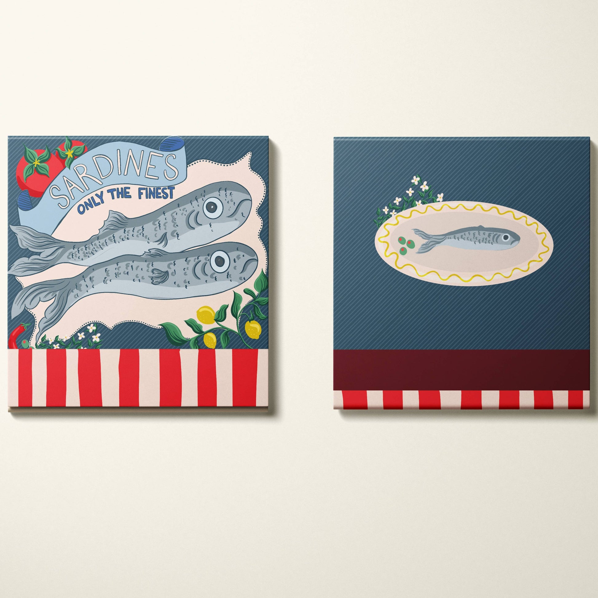 front and back designs of the sardine tin matchbook 