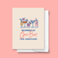 Greeting card with cocktail illustrations and humorous text on a pink background