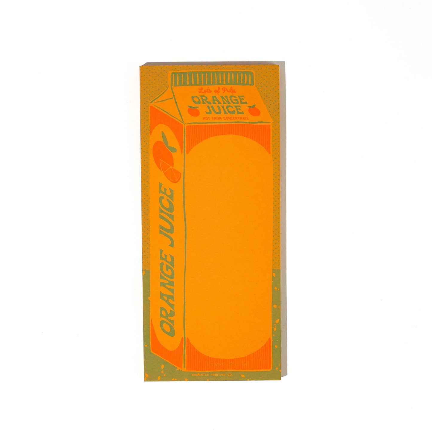 Carton of orange juice illustration on rectangular notepad on a white background