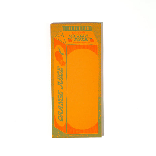 Carton of orange juice illustration on rectangular notepad on a white background