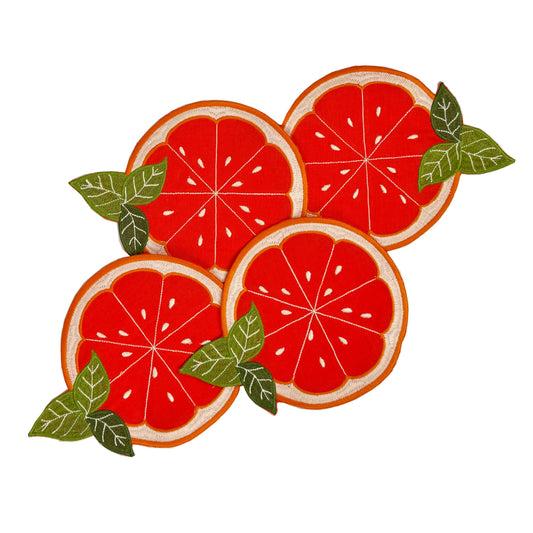 Set of 4 cloth cocktail napkins or coasters made to look like a sliced orange