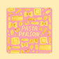 A square pink sticker with rounded corners featuring a gold hand-drawn pasta pattern and the words 'PASTA PERSON' in gold. Small text at the bottom right reads 'LINDSEY DAY STUDIO'.