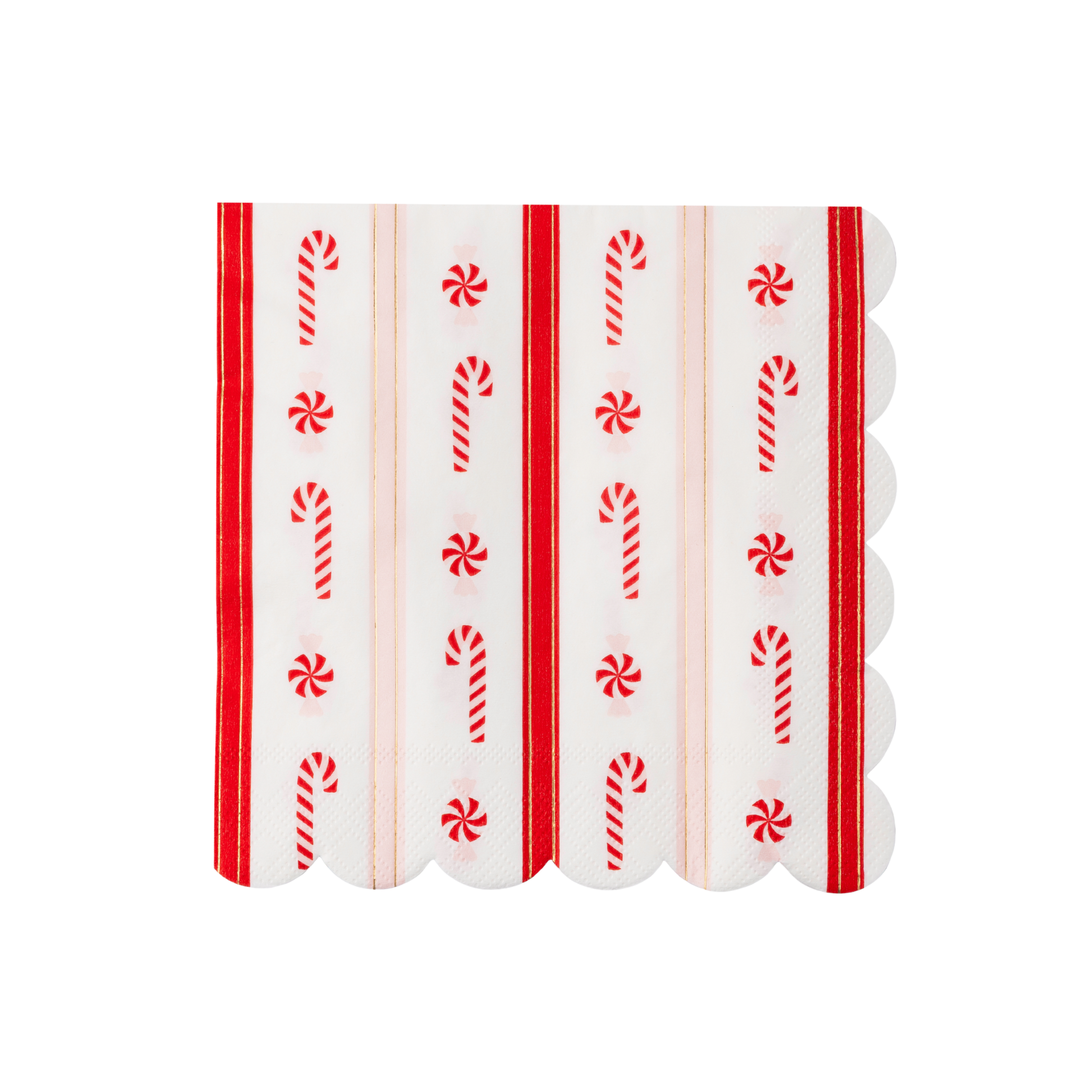 Decorative paper napkins with candy cane and peppermint pattern on a white background