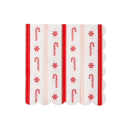 Decorative paper napkins with candy cane and peppermint pattern on a white background