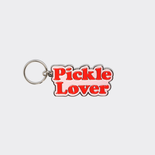 Keychain with 'Pickle Lover' text on a white background