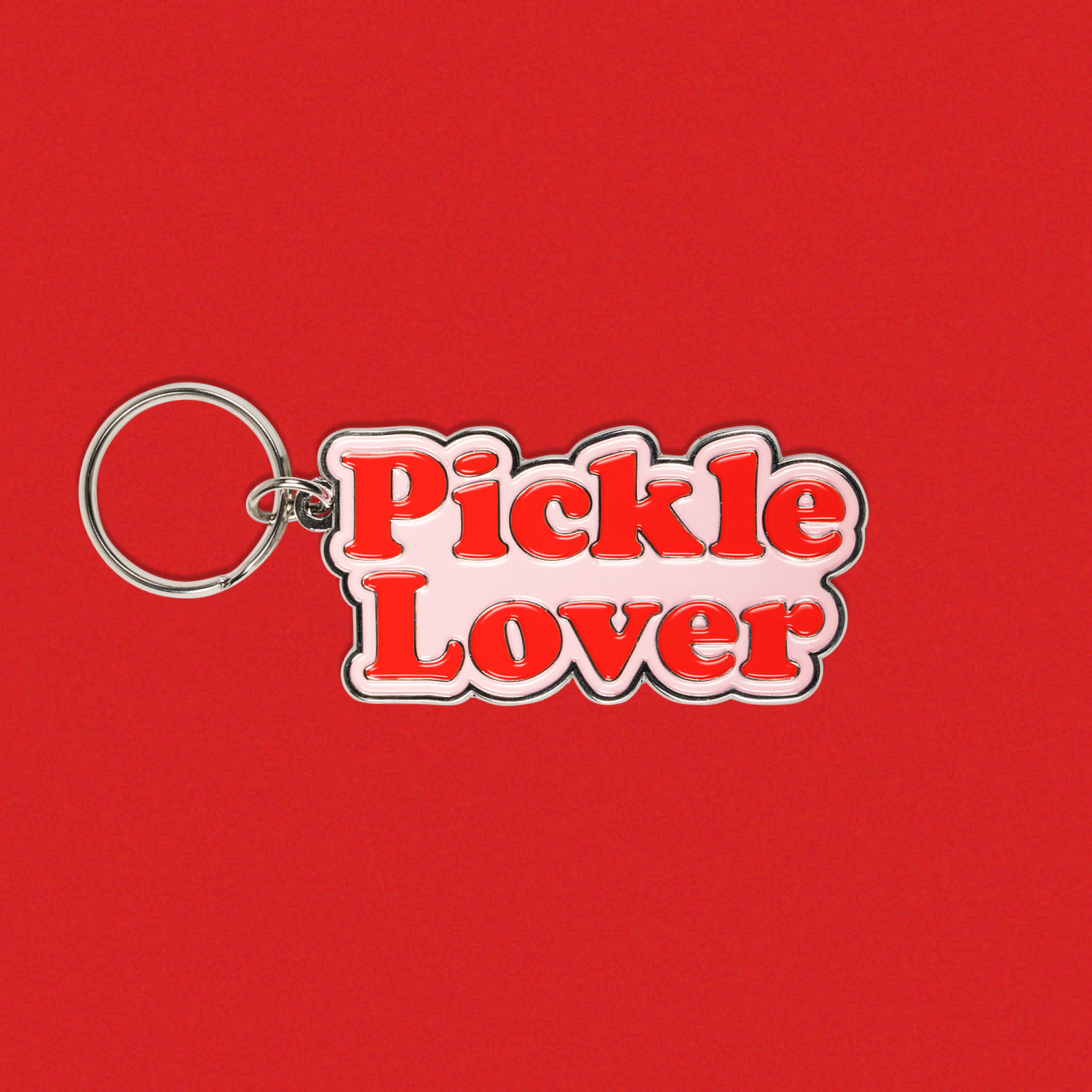 Keychain with 'Pickle Lover' text on a red background