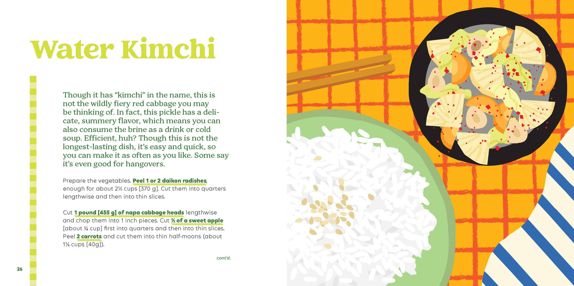 Illustration of water kimchi with text on a colorful background