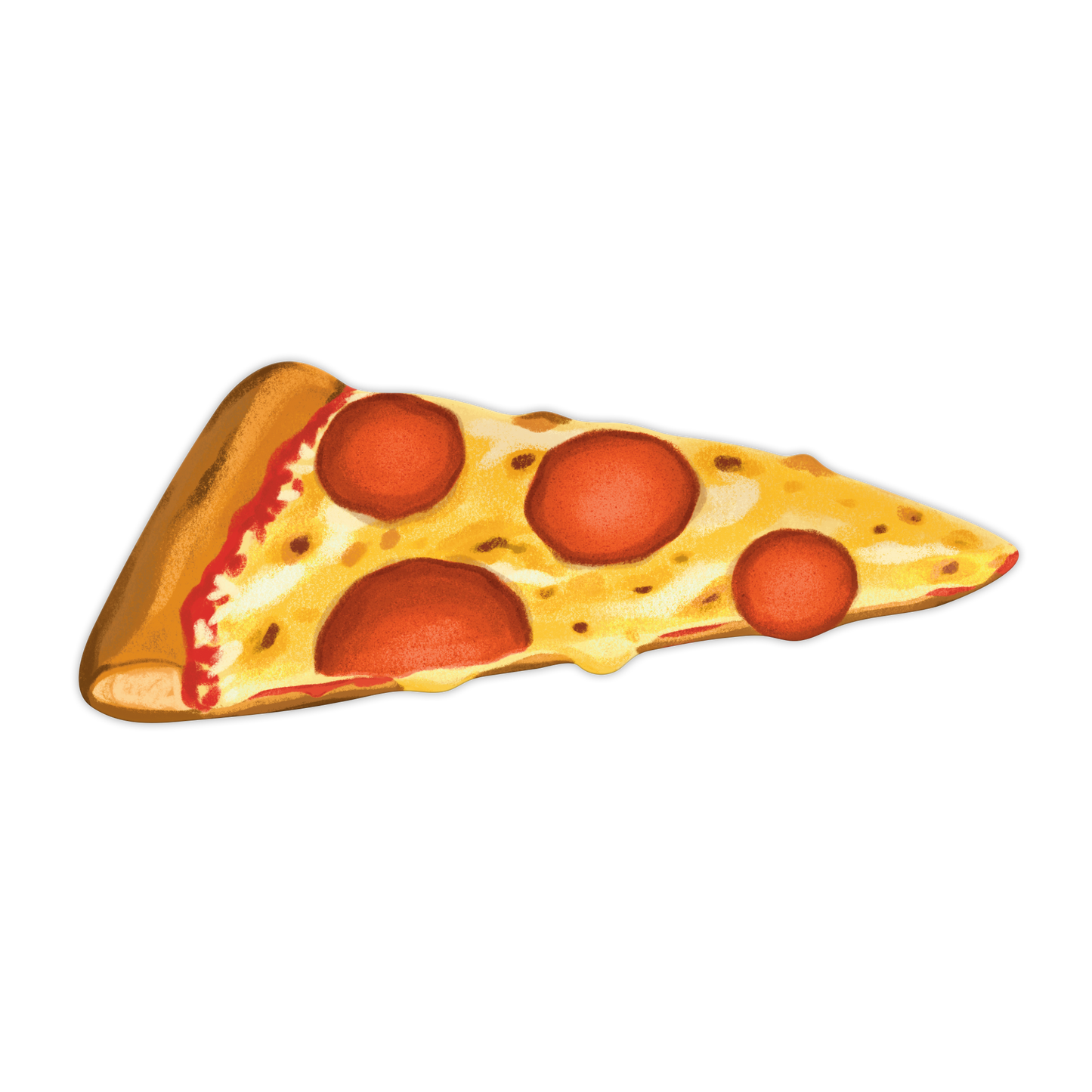 Illustration of a pepperoni pizza slice on a white background