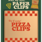Packaging of pizza-shaped paper clips with a checkered design and 'Hold my slice!' text.