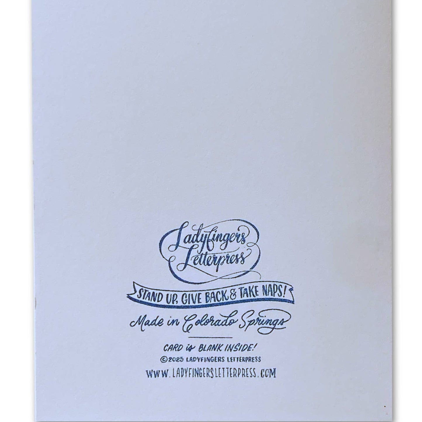 back of card with branding logo as well as manufacturer, contact and copyright information 