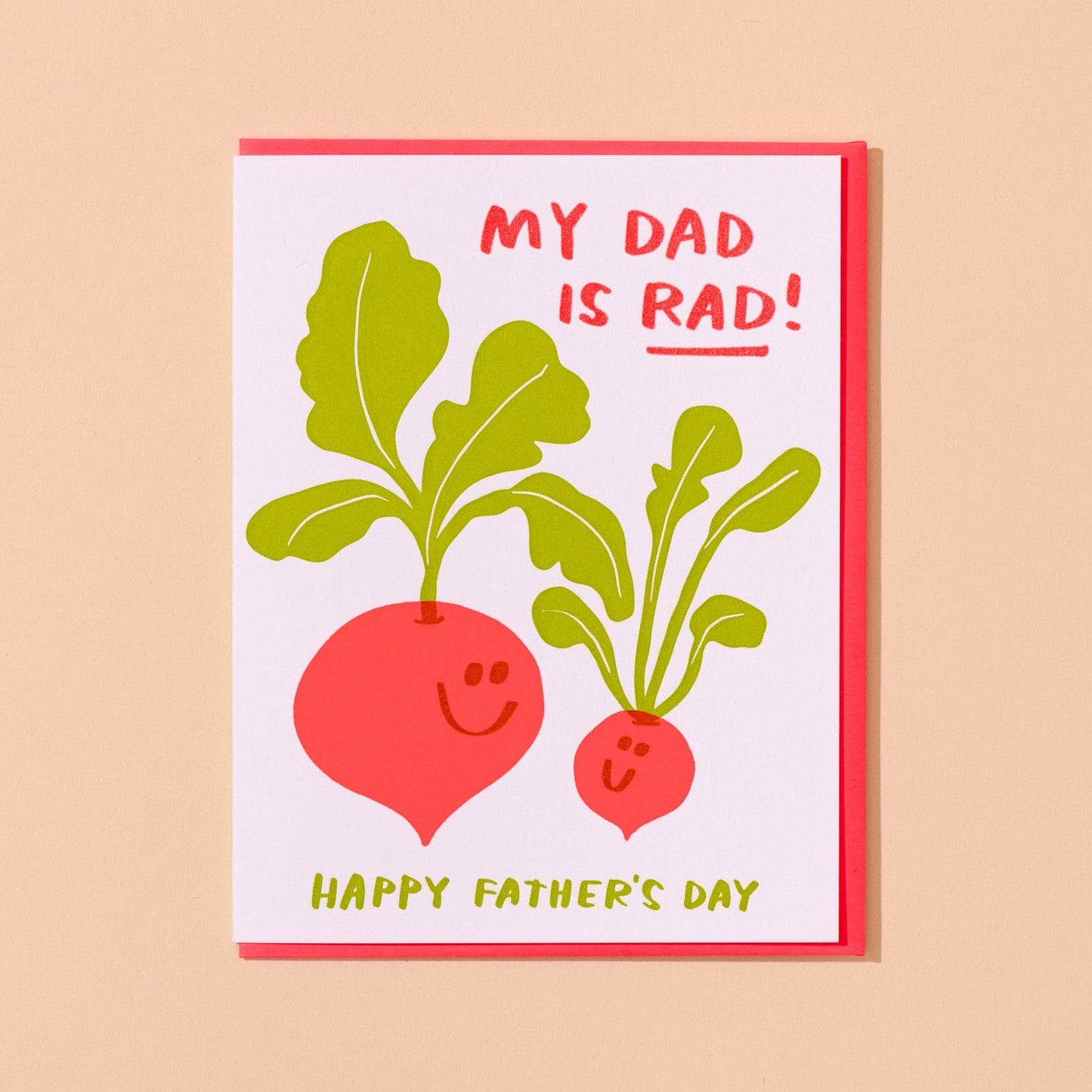 card with radish illustrations on it and text that says, "My dad is rad!" Happy Father's Day"