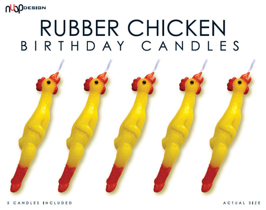 Set of 5 candles that look like rubber chicken toys 