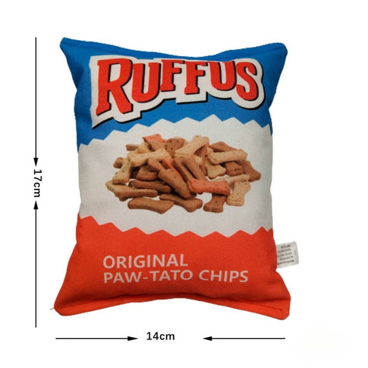 dog toy made to look like a real bag of Ruffles chips 