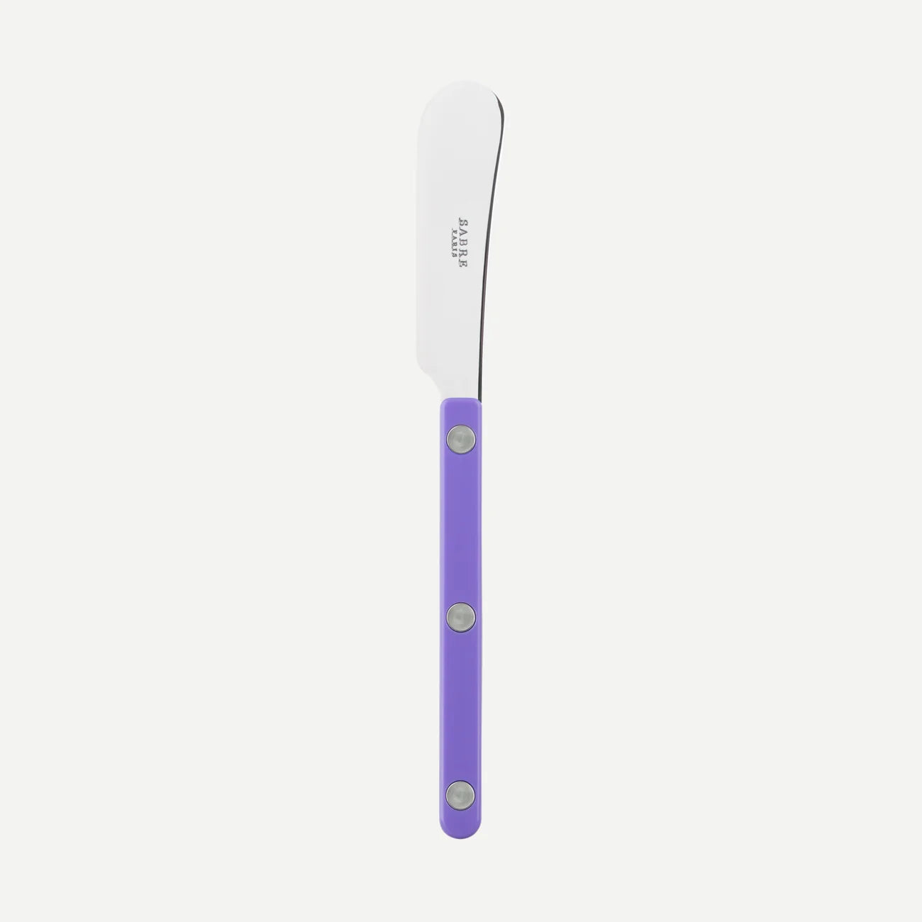 Soft cheese and butter spreader with a shiny, forged metal spreader. The color of the handle is: Purple/Mauve