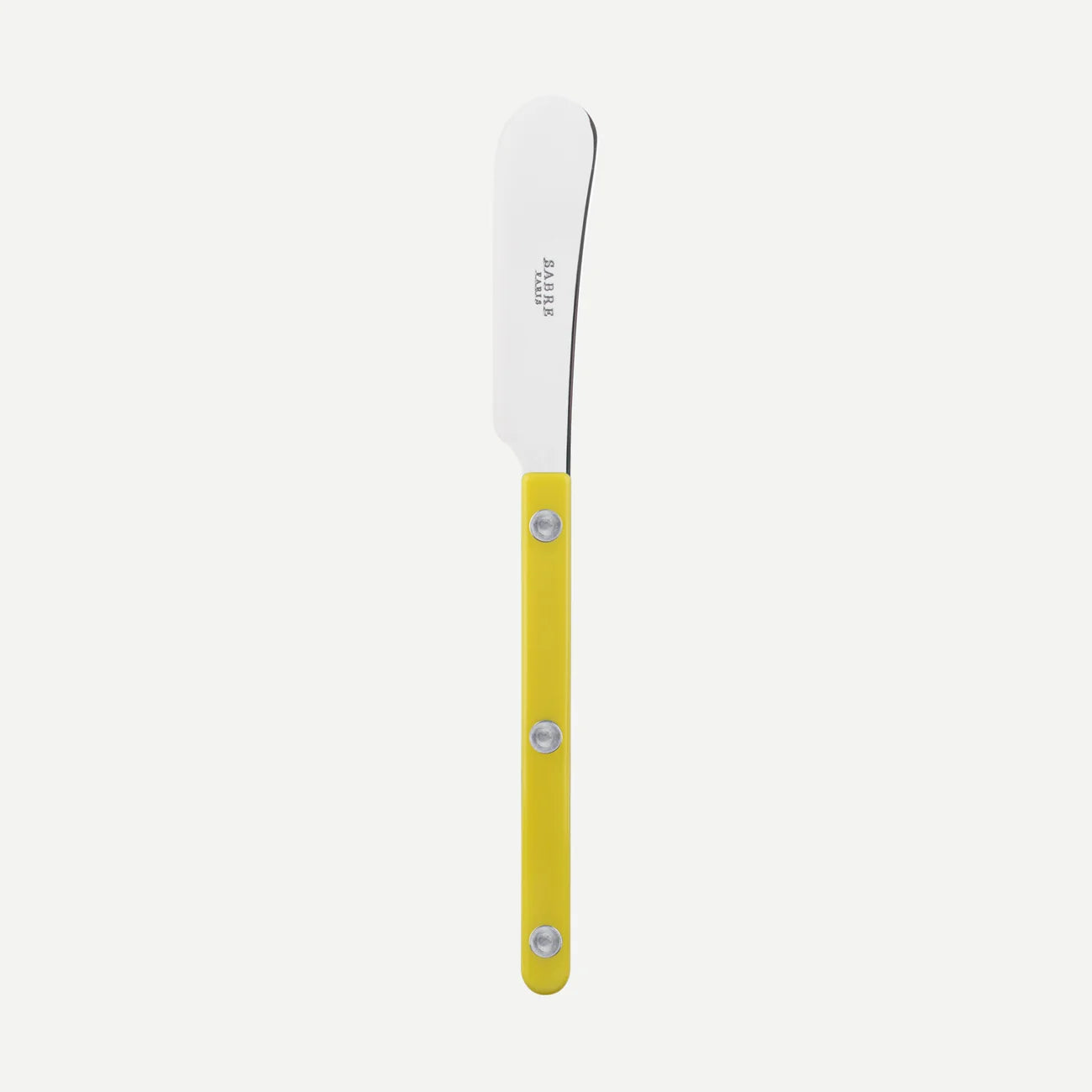 Soft cheese and butter spreader with a shiny, forged metal spreader. The color of the handle is: Yellow