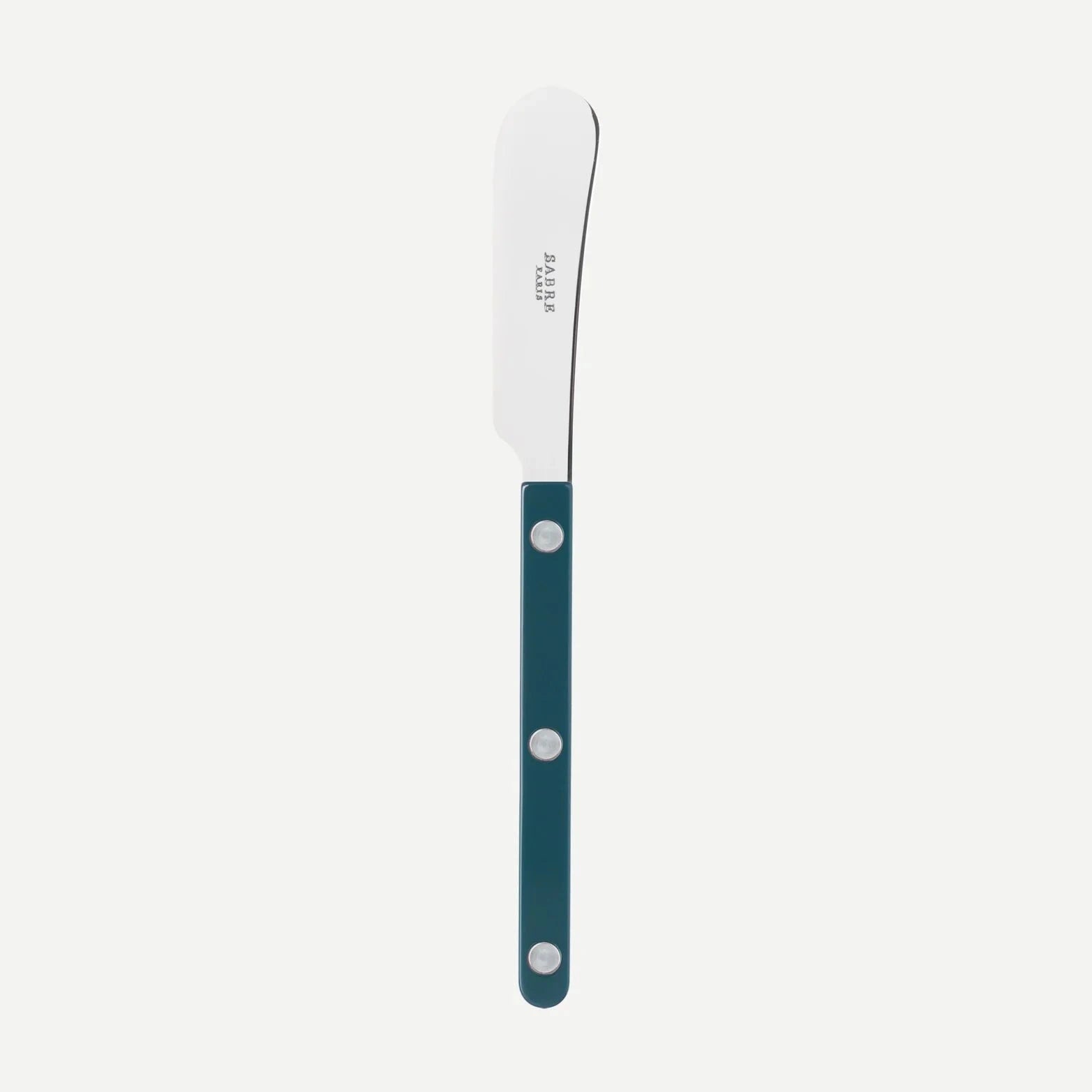 Soft cheese and butter spreader with a shiny, forged metal spreader. The color of the handle is: Aquamarine.