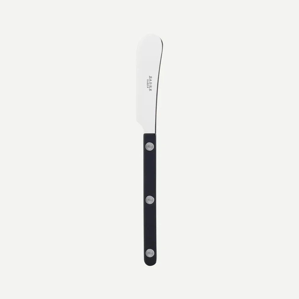 Soft cheese and butter spreader with a shiny, forged metal spreader. The color of the handle is: Black