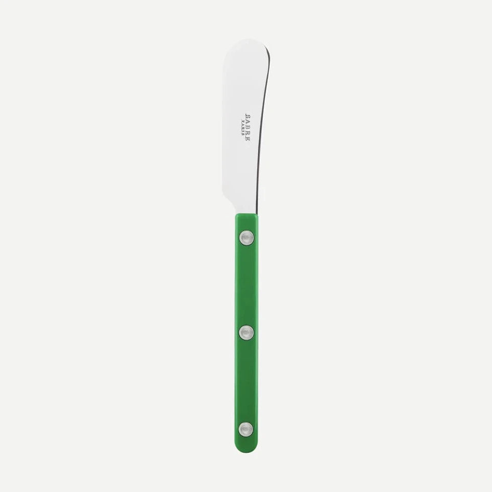 Soft cheese and butter spreader with a shiny, forged metal spreader. The color of the handle is: Garden Green