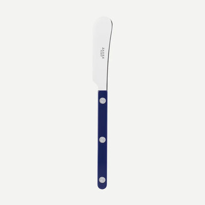 Soft cheese and butter spreader with a shiny, forged metal spreader. The color of the handle is: Navy Blue