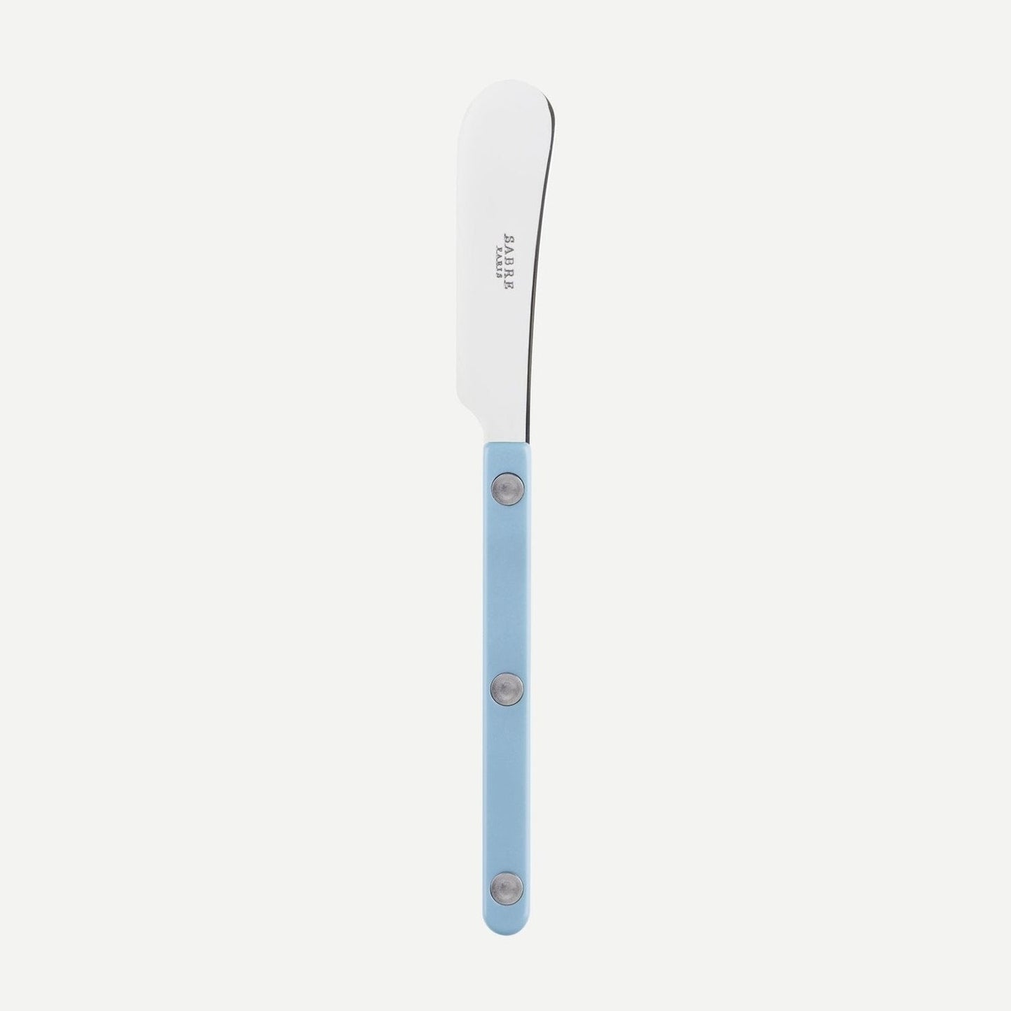 Soft cheese and butter spreader with a shiny, forged metal spreader. The color of the handle is: Pastel Blue