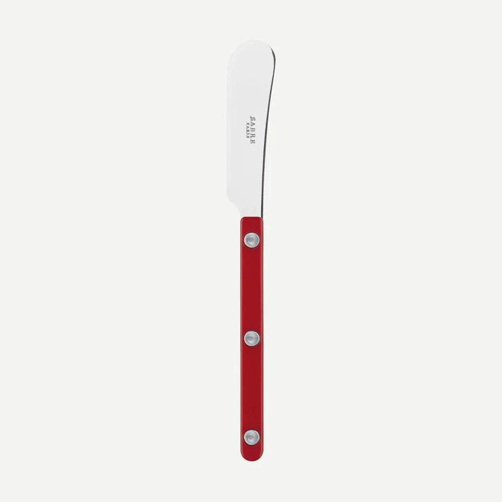 Soft cheese and butter spreader with a shiny, forged metal spreader. The color of the handle is: Red