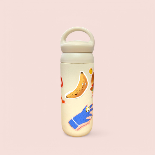 Water bottle with the sad banana sticker on it 