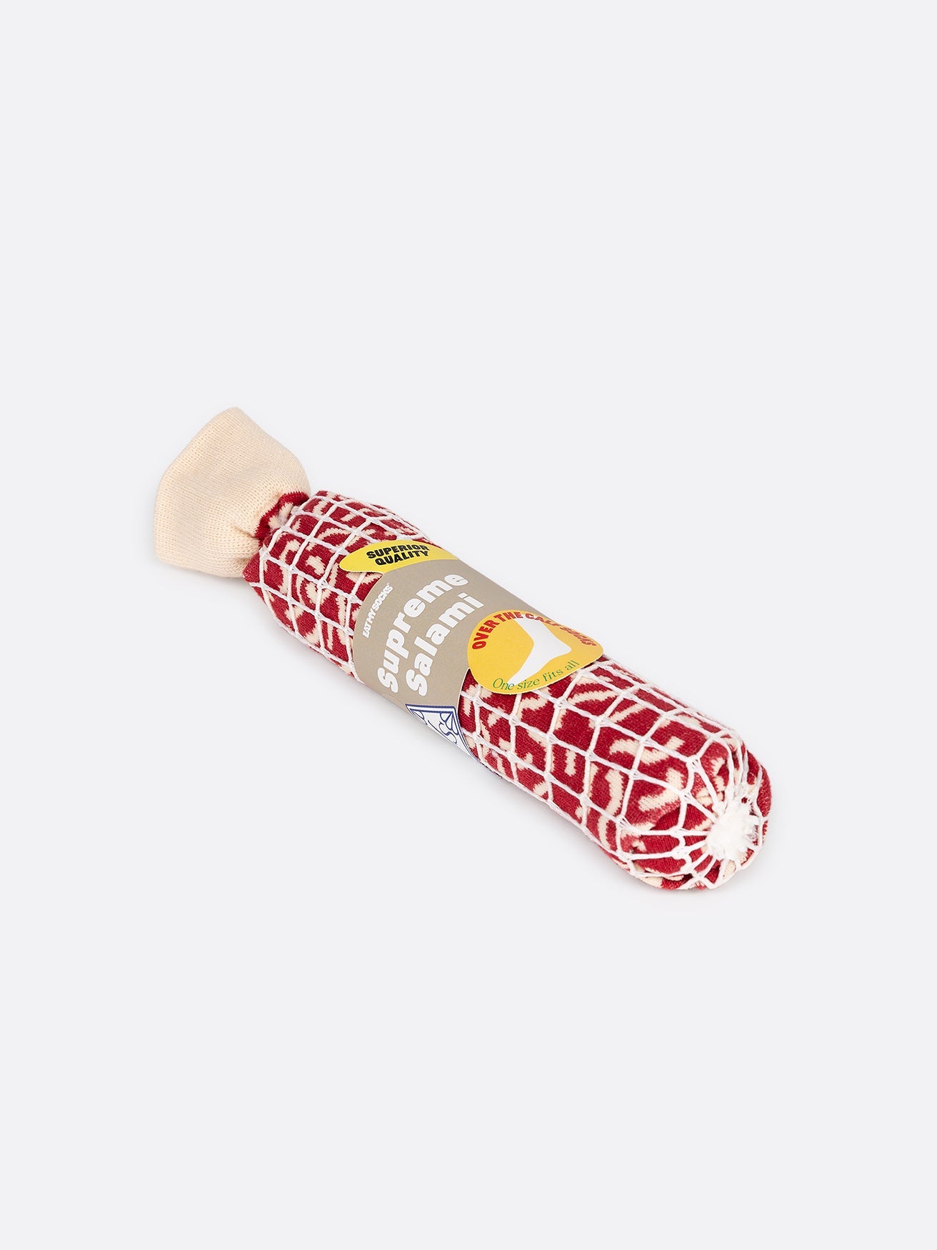 Salami socks packaged in a casing roll 