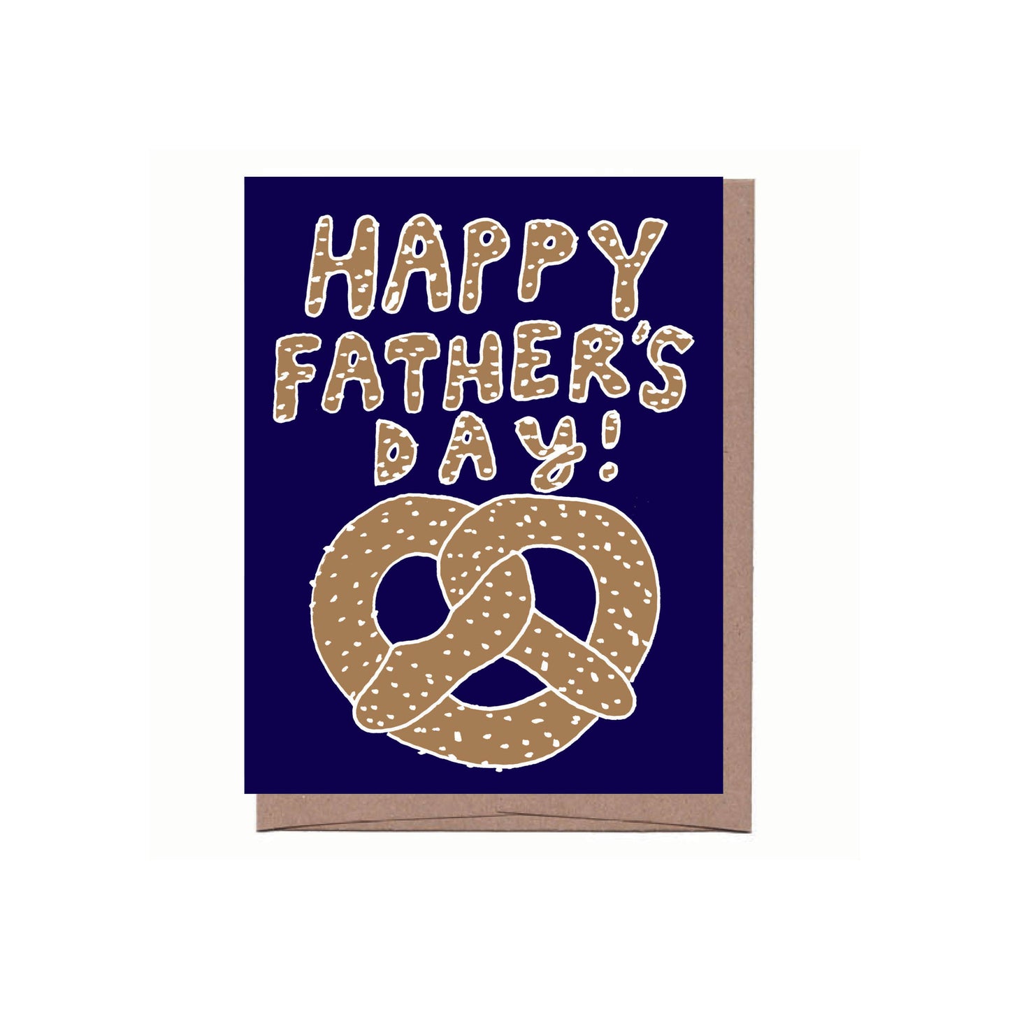 Father's Day card with pretzel design and 'Happy Father's Day!' text on a blue background