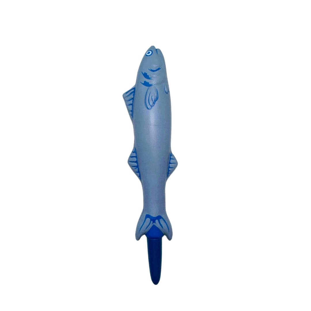 Blue squishy sardine pen on a white background