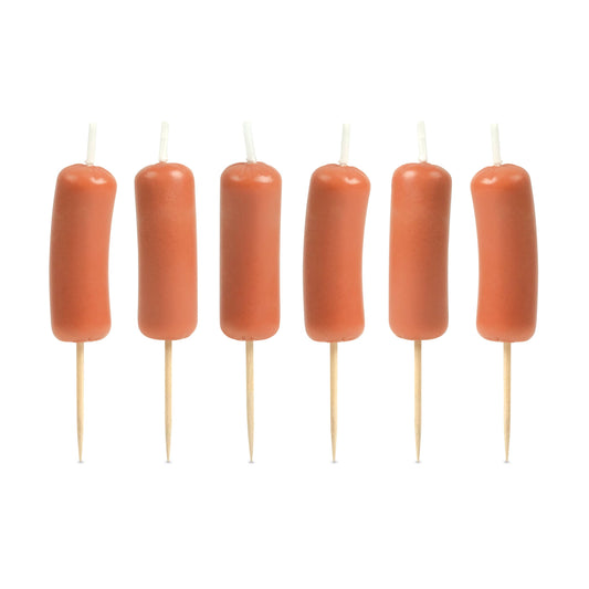 set of 6 birthday candles that look like sausages