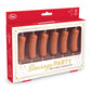 set of 6 birthday candles that look like sausages in box packaging 