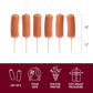 set of 6 birthday candles that look like sausages. Image shows the dimensions of each candle with toothpick along with other details of the product 