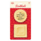 Scribbioli sticky notes packaging with red background and yellow, ravioli shaped sticky notes.