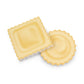 Two ravioli pasta sticky notes on a white background