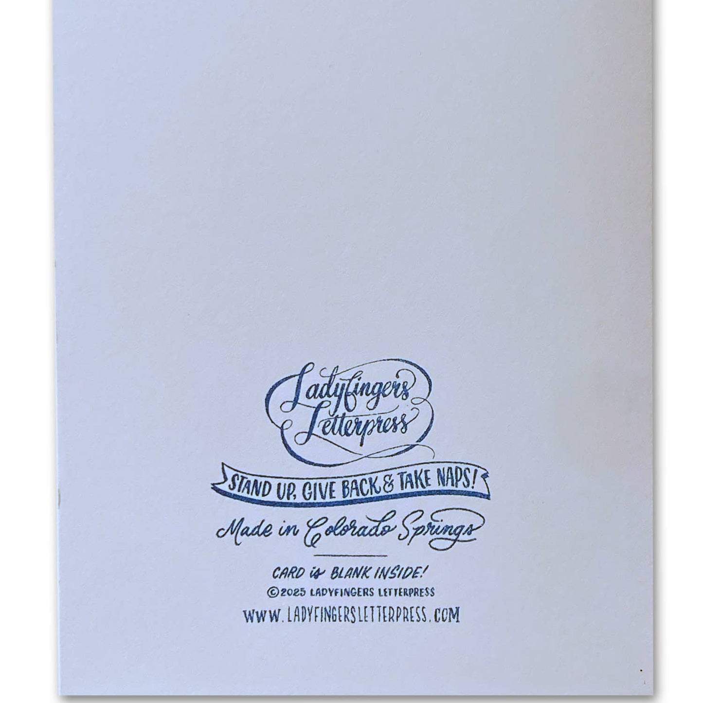 back of card with branding logo and copyright and contact info 