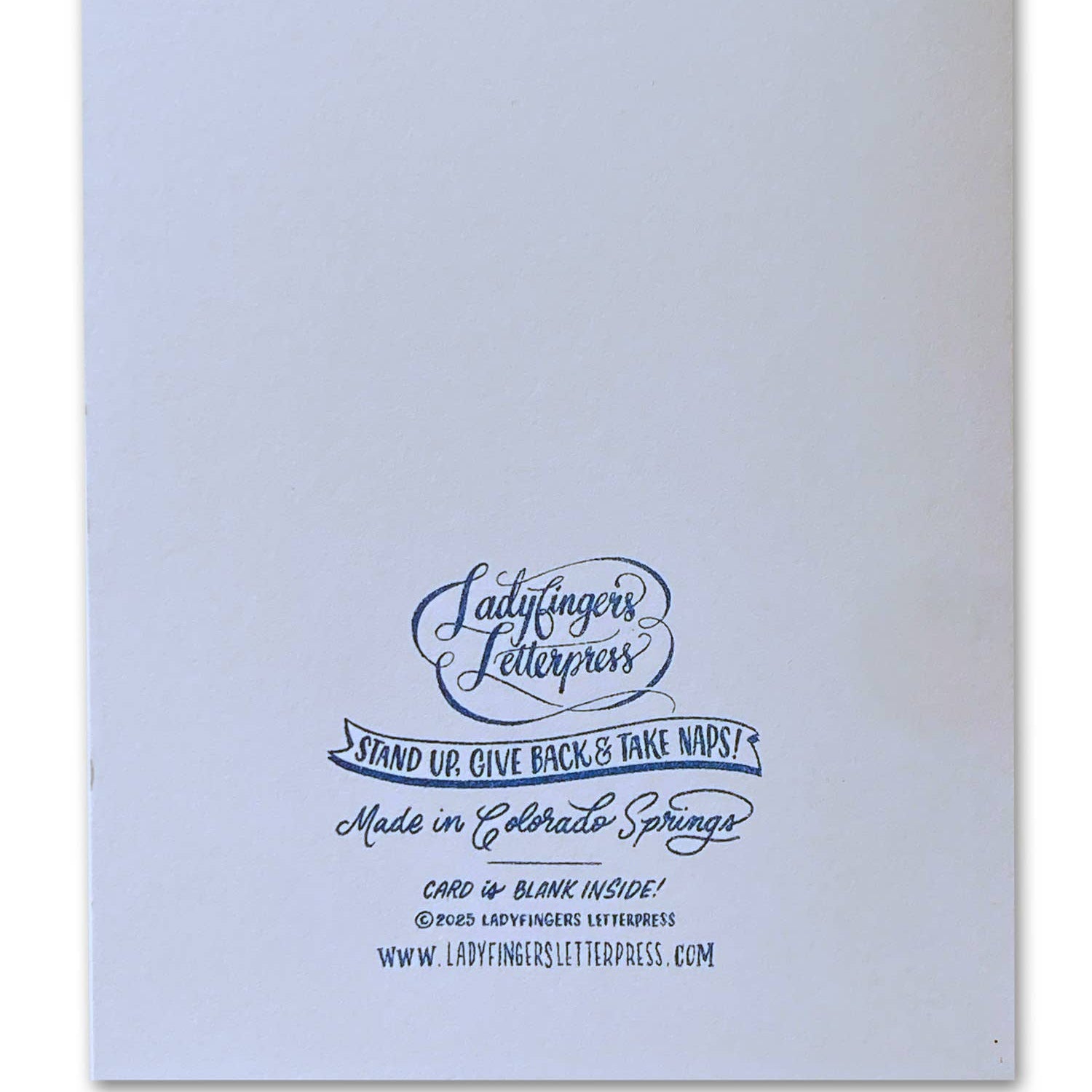 back of card with branding logo and copyright and contact info 