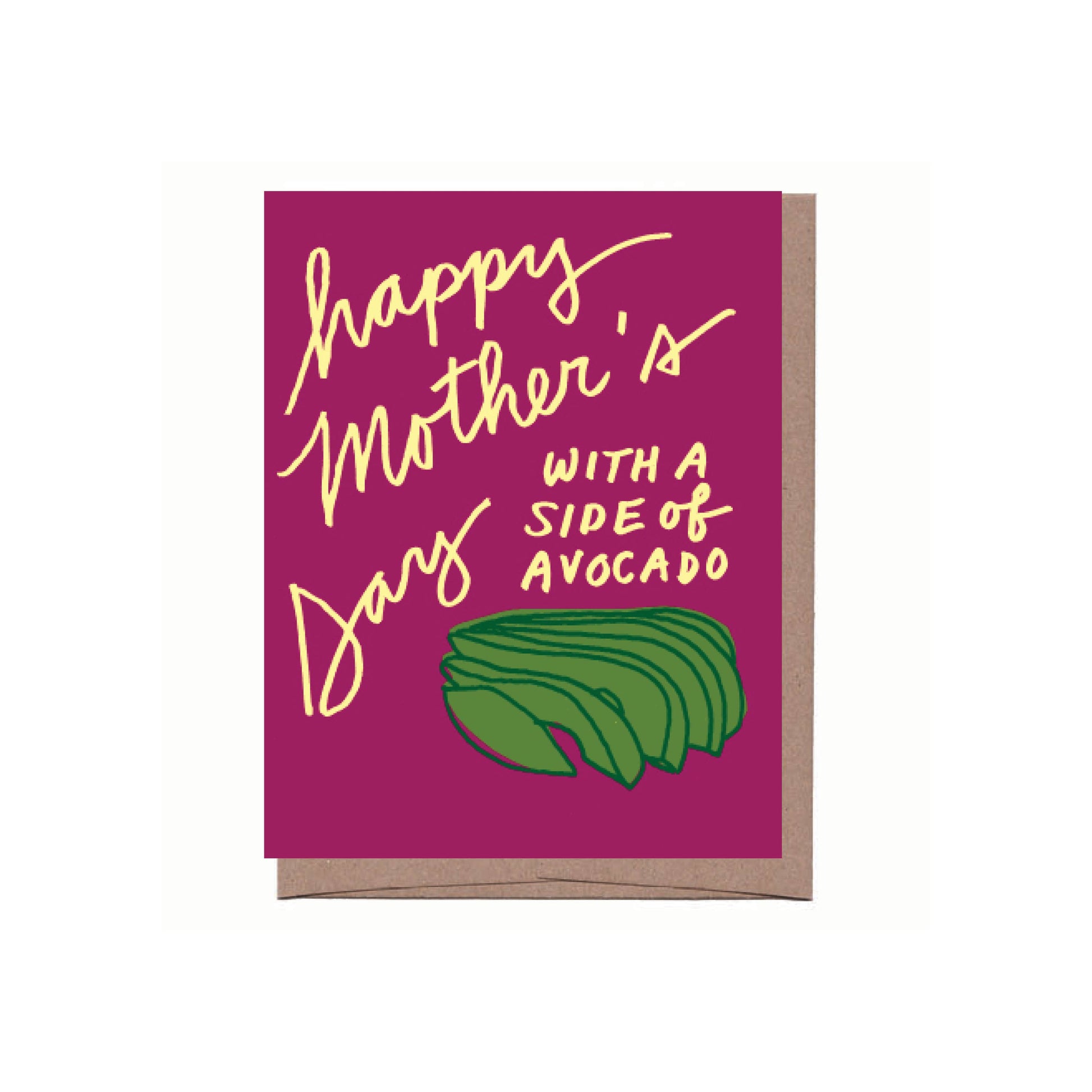 Mother's Day card with avocado illustration on a pink background
