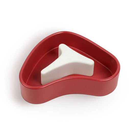 slow feeder for pets in the shape of a steak with a bone in the middle for separation 