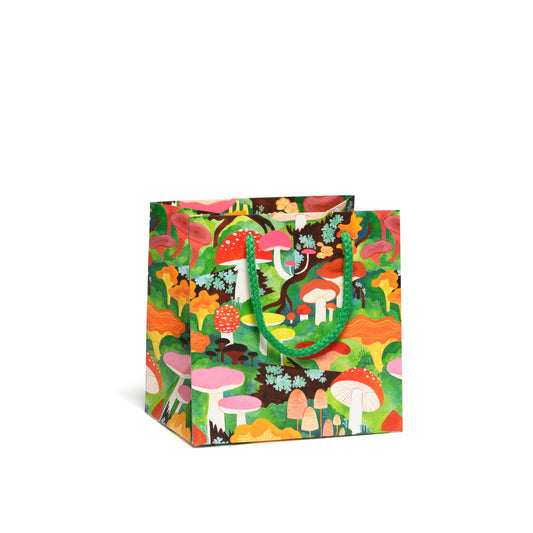 small size gift bag with various types of brightly colored mushrooms