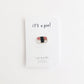 Spam musubi pin on a card with 'it's a pin!' text on a white background