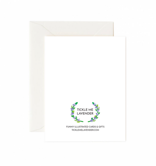 White card with a decorative wreath design and text on a white background