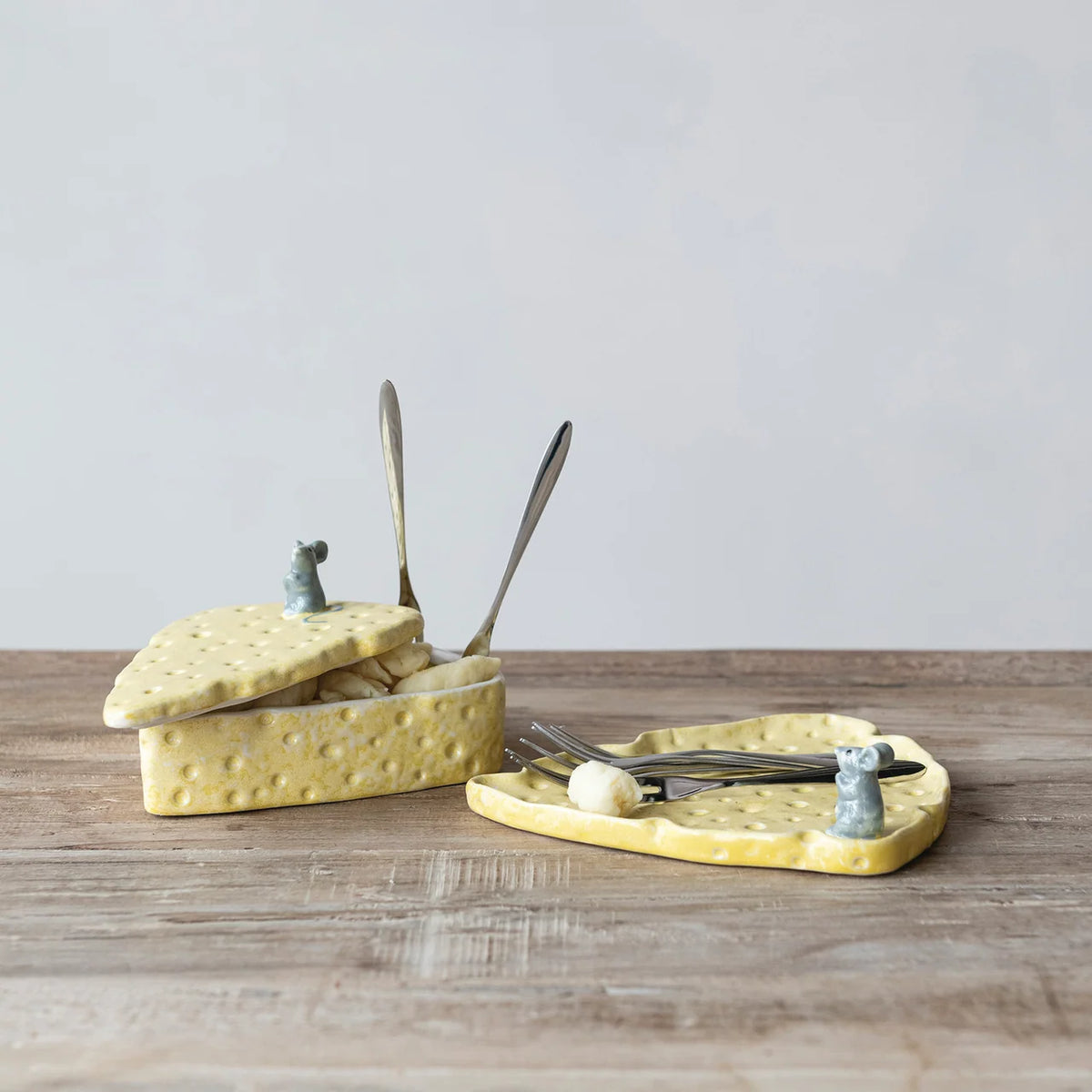 Stoneware Mouse Cheese Holder with Stainless Steel Picks