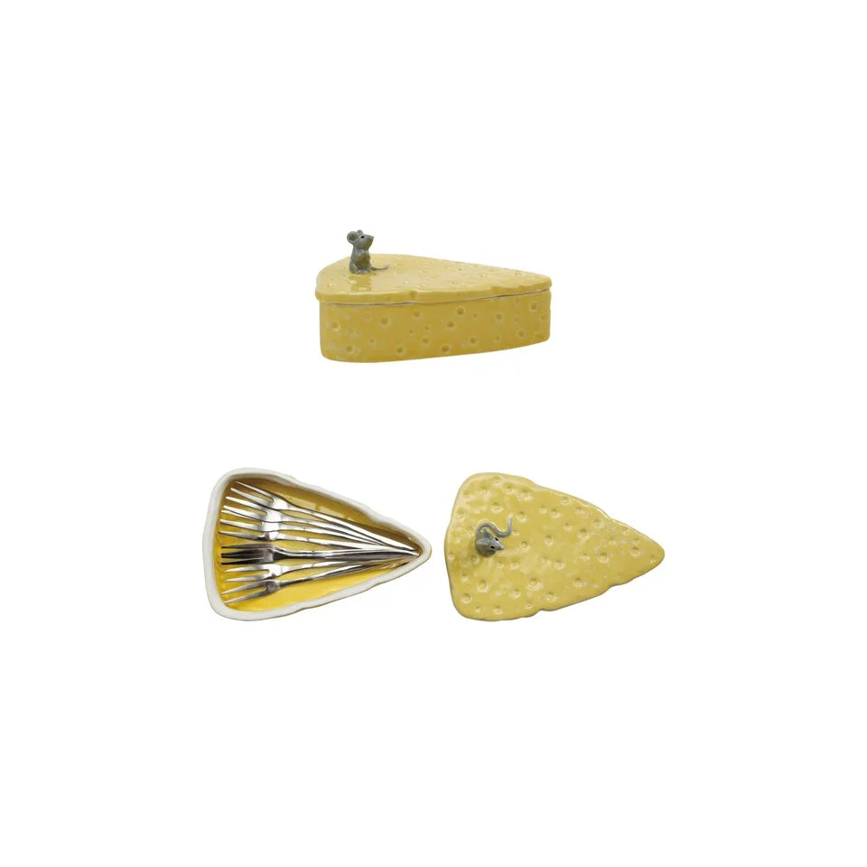 Stoneware Mouse Cheese Holder with Stainless Steel Picks