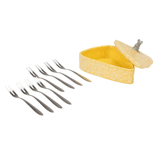Stoneware Mouse Cheese Holder with Stainless Steel Picks