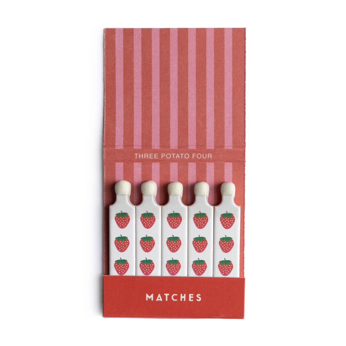 Set of matches with strawberry design in a red striped packaging