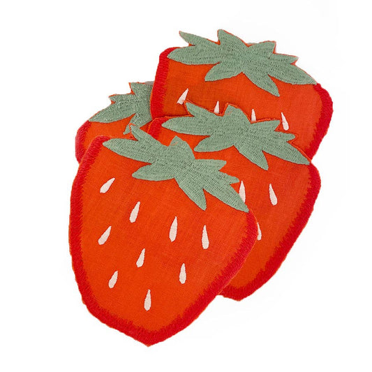 Set of 4 Strawberry cocktail cloth napkins