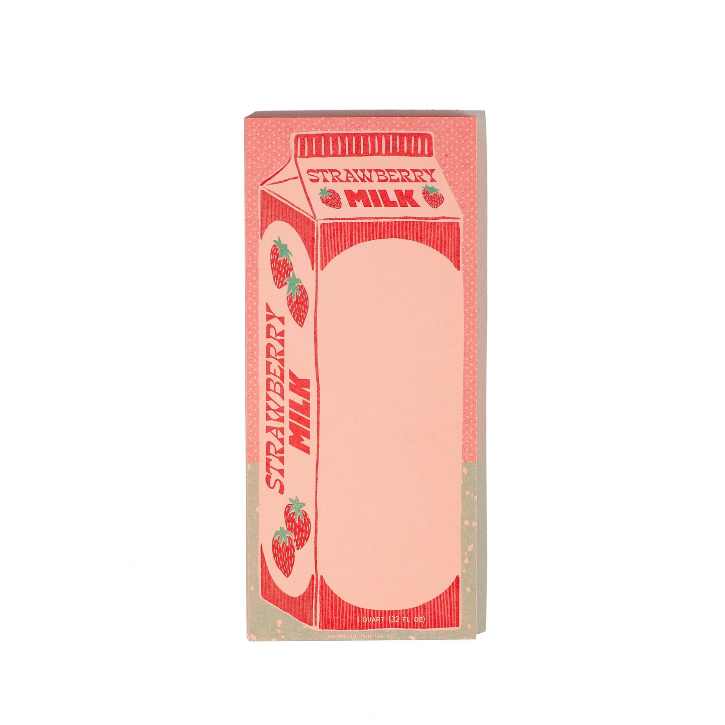 Notepad with strawberry milk design on a white background