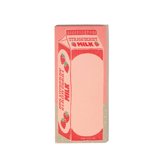 Notepad with strawberry milk design on a white background