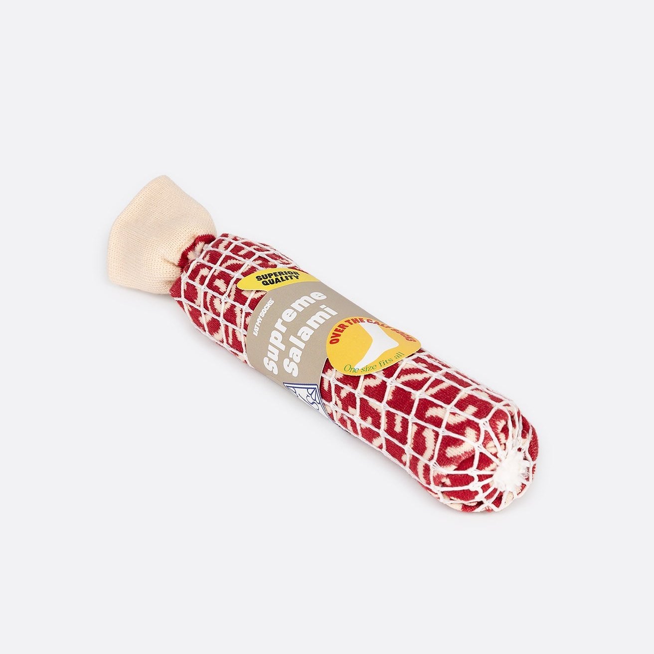 Salami socks packaged in a casing roll 