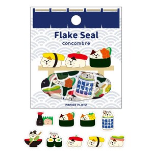 washi sticker flakes with various cat in sushi designs 